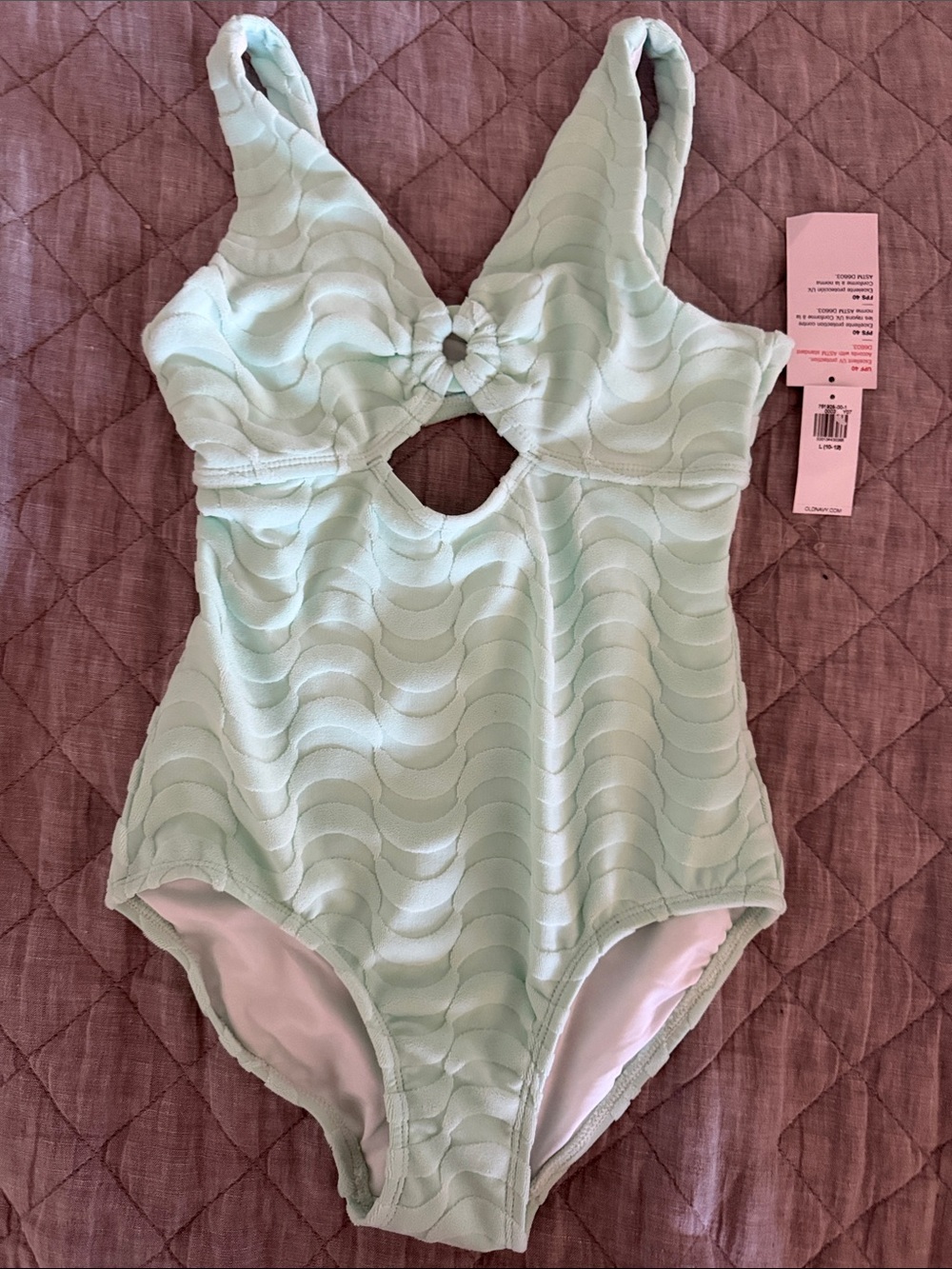 Old Navy Mint Green Kids One-Piece Swimsuit with Front Keyhole